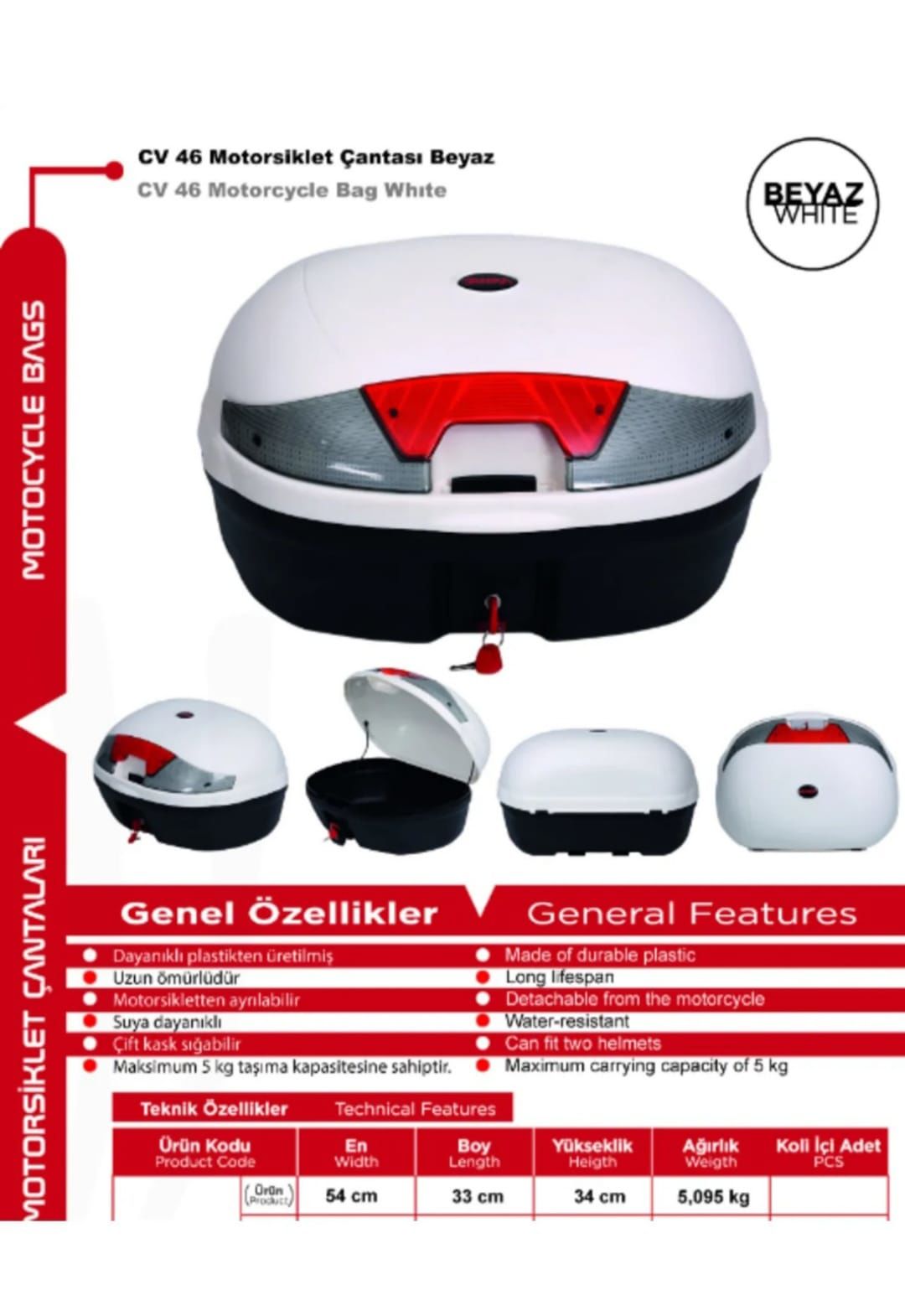 ARWİC 46 LİTRE BEYAZ ÇANTA TOPCASE